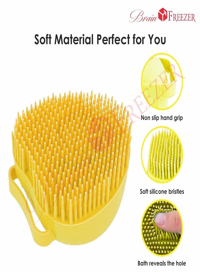 Brain Freezer Oval Dog Cat Bath Brush Comb Silicone Rubber Dog Grooming Brush Silicone Puppy Massage Brush Hair Fur Grooming Cleaning Brush Soft Shampoo Dispenser (Yellow) - Image 3